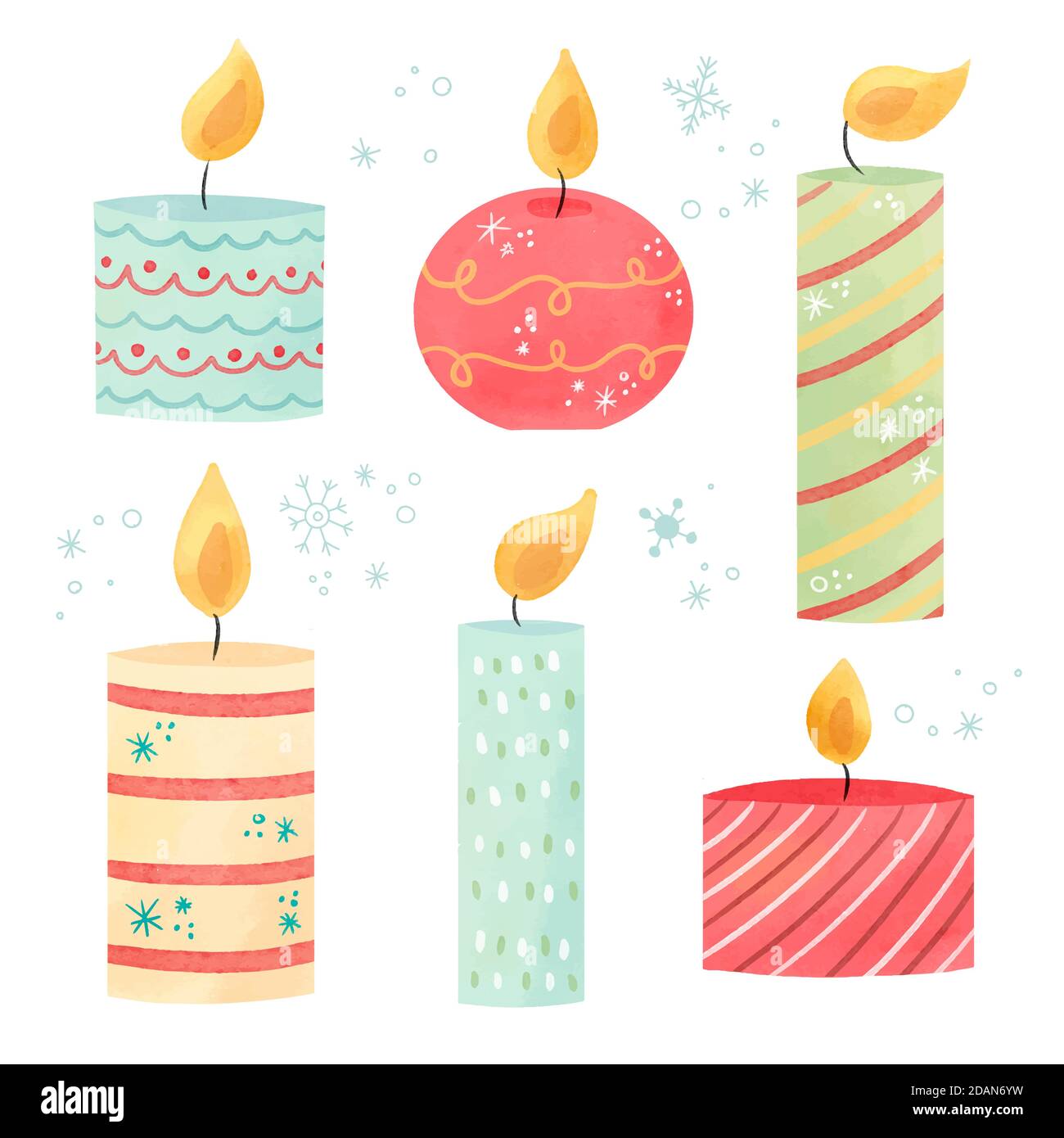 Acquerello natale candela raccolta illustrazione vettoriale Illustrazione Vettoriale