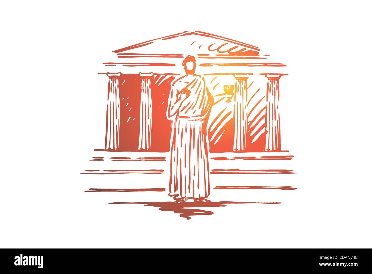 Grecia, viaggio, tempio, costruzione, colonna concetto. Vettore isolato disegnato a mano. Illustrazione Vettoriale