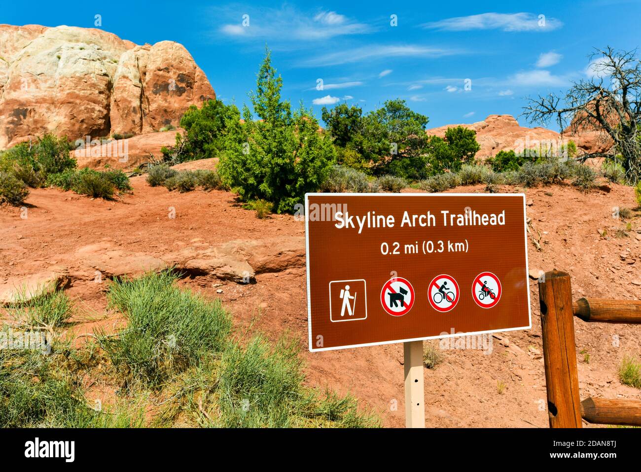 Skyline Arch Trailhead, Arches National Park, Utah, Stati Uniti Foto Stock