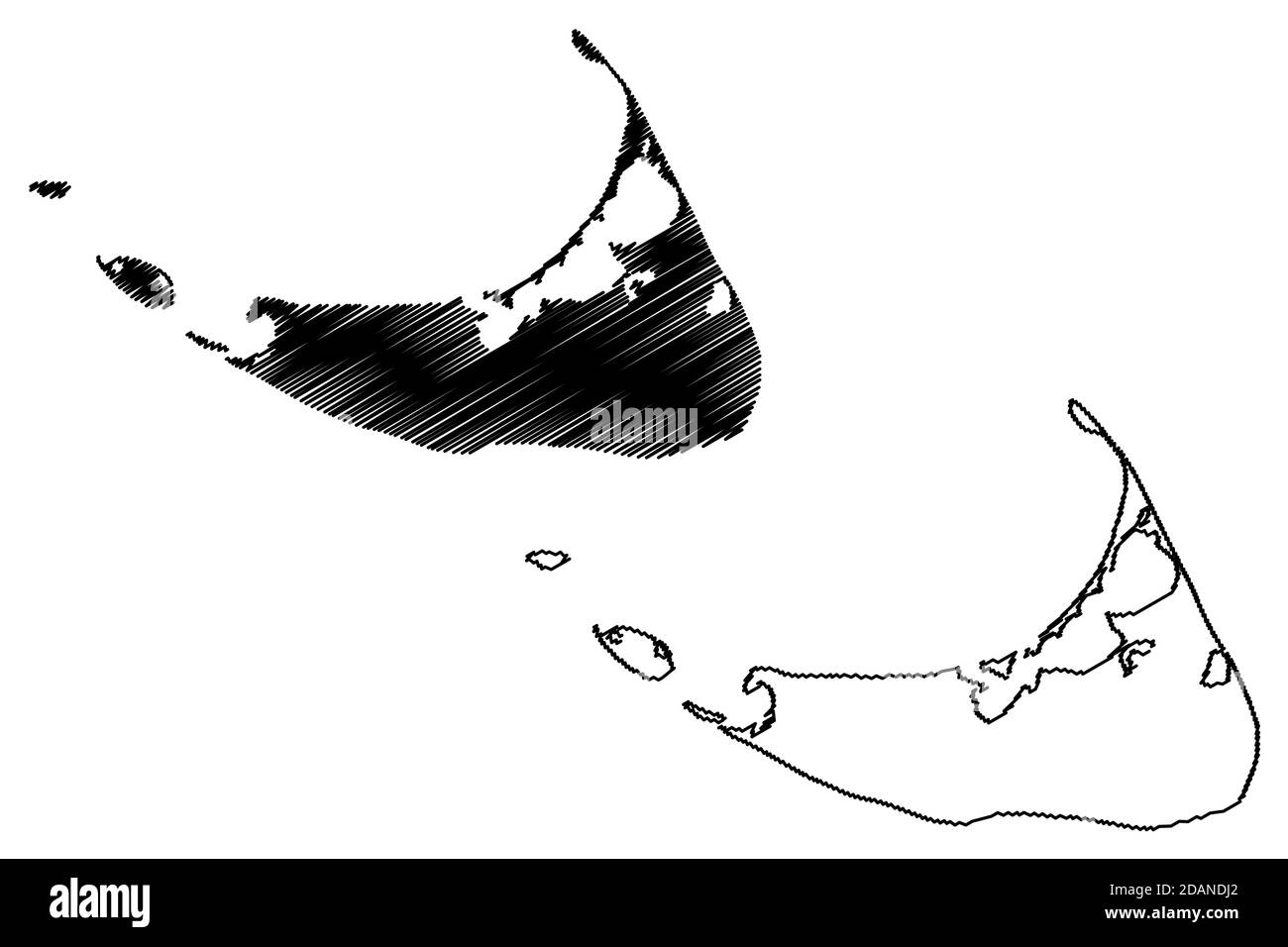 Nantucket Town and County, Commonwealth of Massachusetts (Stati Uniti, Stati Uniti d'America, Stati Uniti, Stati Uniti, Stati Uniti), illustrazione vettoriale mappa, sket scarabocchio Illustrazione Vettoriale