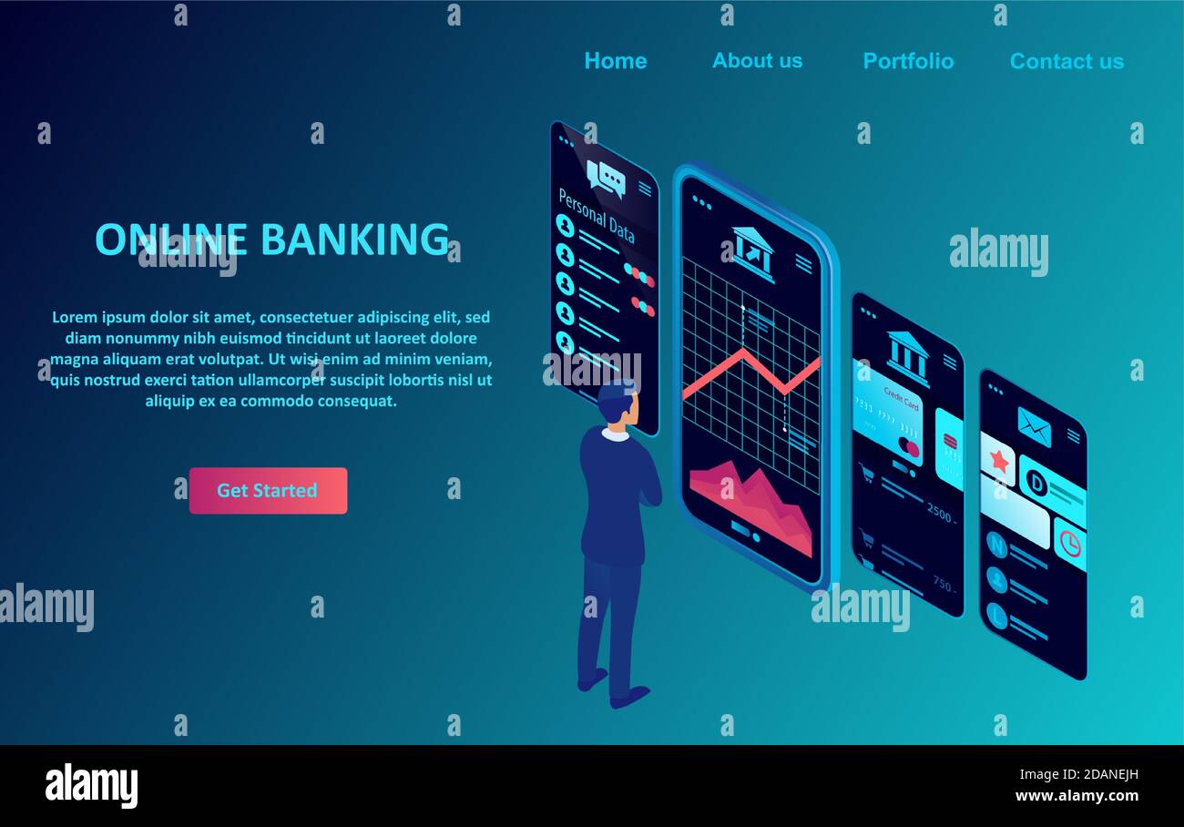 Vettore di un uomo d'affari che usa l'app mobile banking per gestire le proprie finanze Illustrazione Vettoriale