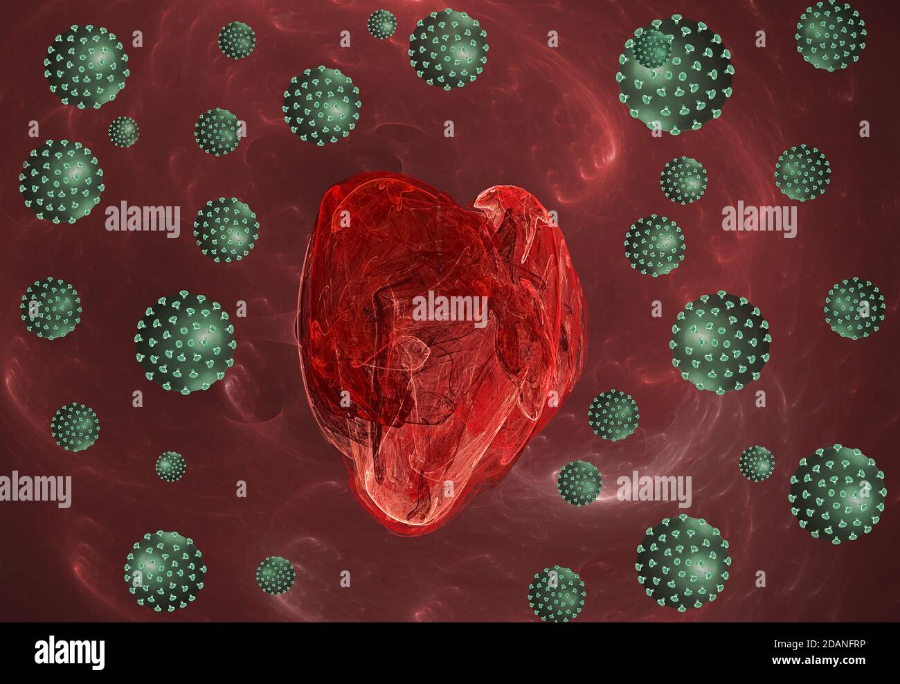I virus frattali e 3D attaccano il cuore astratto Foto Stock