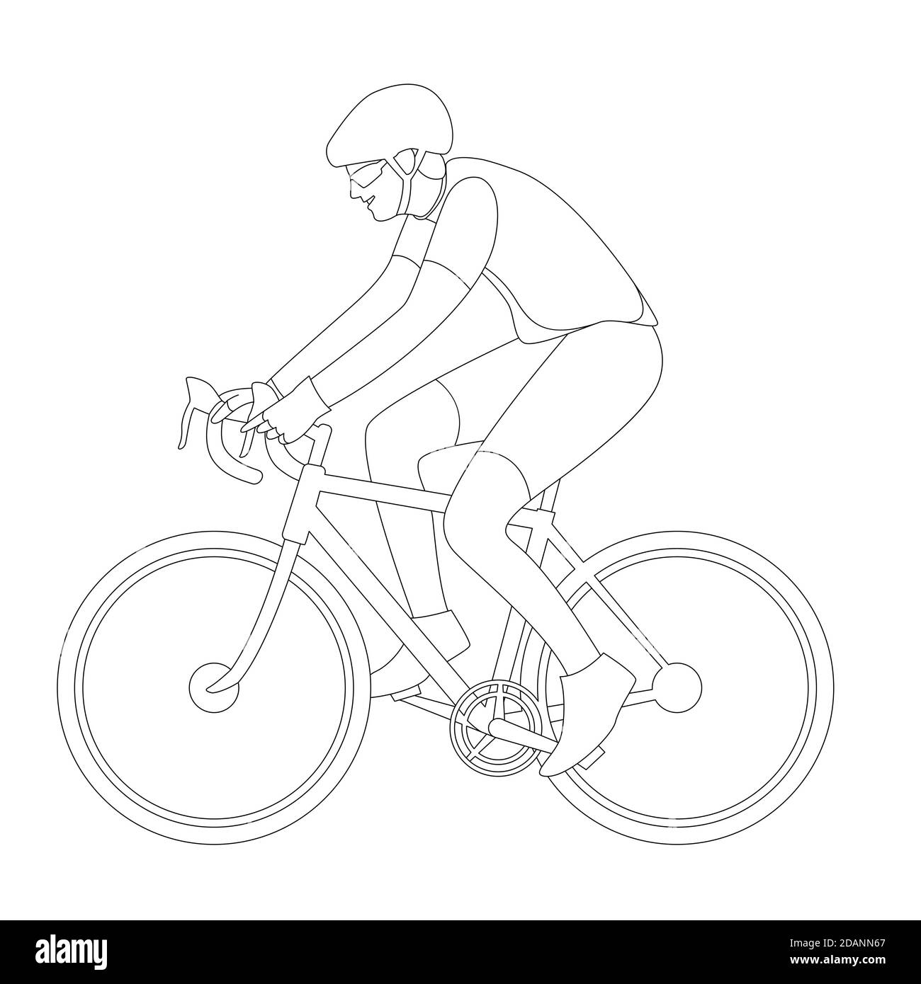 ciclista in un casco , illustrazione vettoriale , lato profilo, disegno di rivestimento Foto Stock