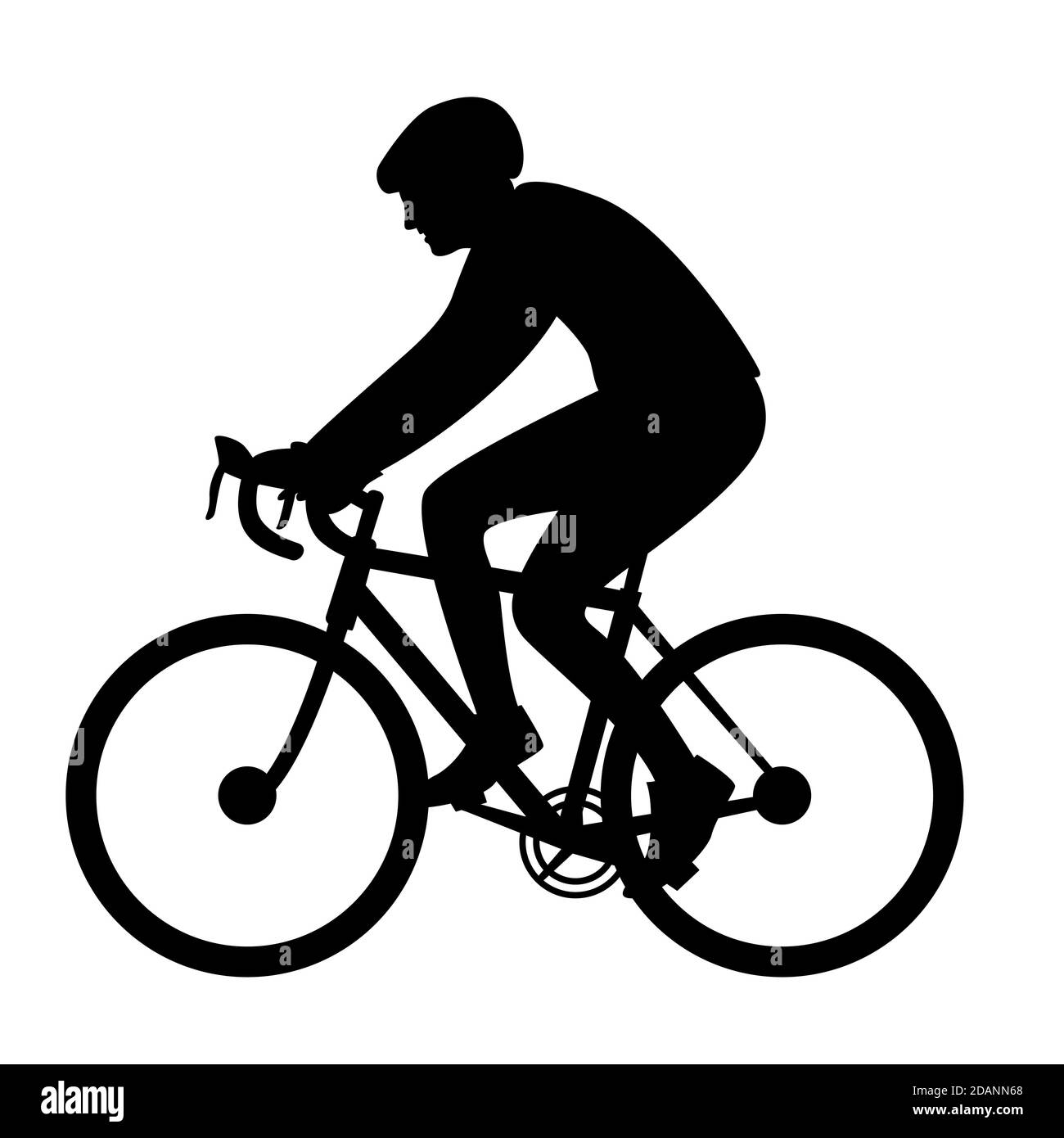 ciclista in un casco , illustrazione vettoriale , lato profilo, silhouette nera Foto Stock