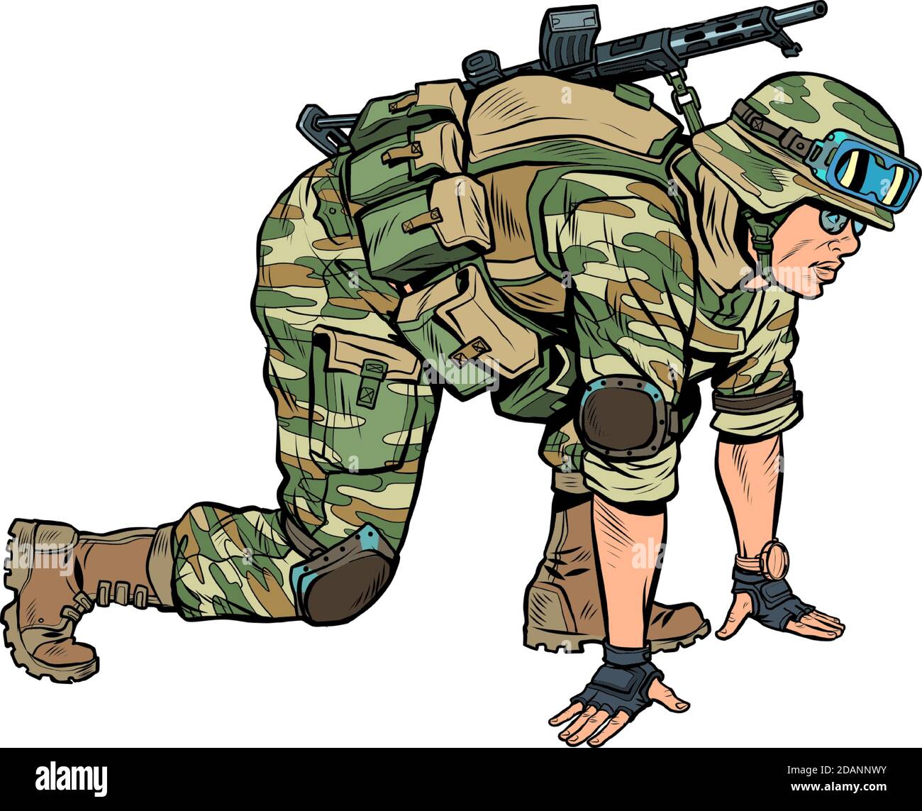 soldato moderno in posizione di partenza Illustrazione Vettoriale