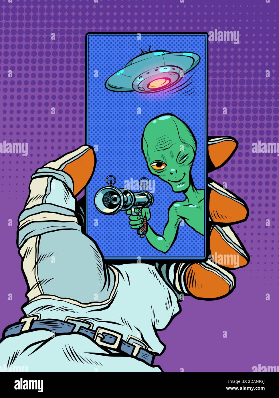 Contatto con una mente aliena. Male pericoloso alieno uomo verde Illustrazione Vettoriale