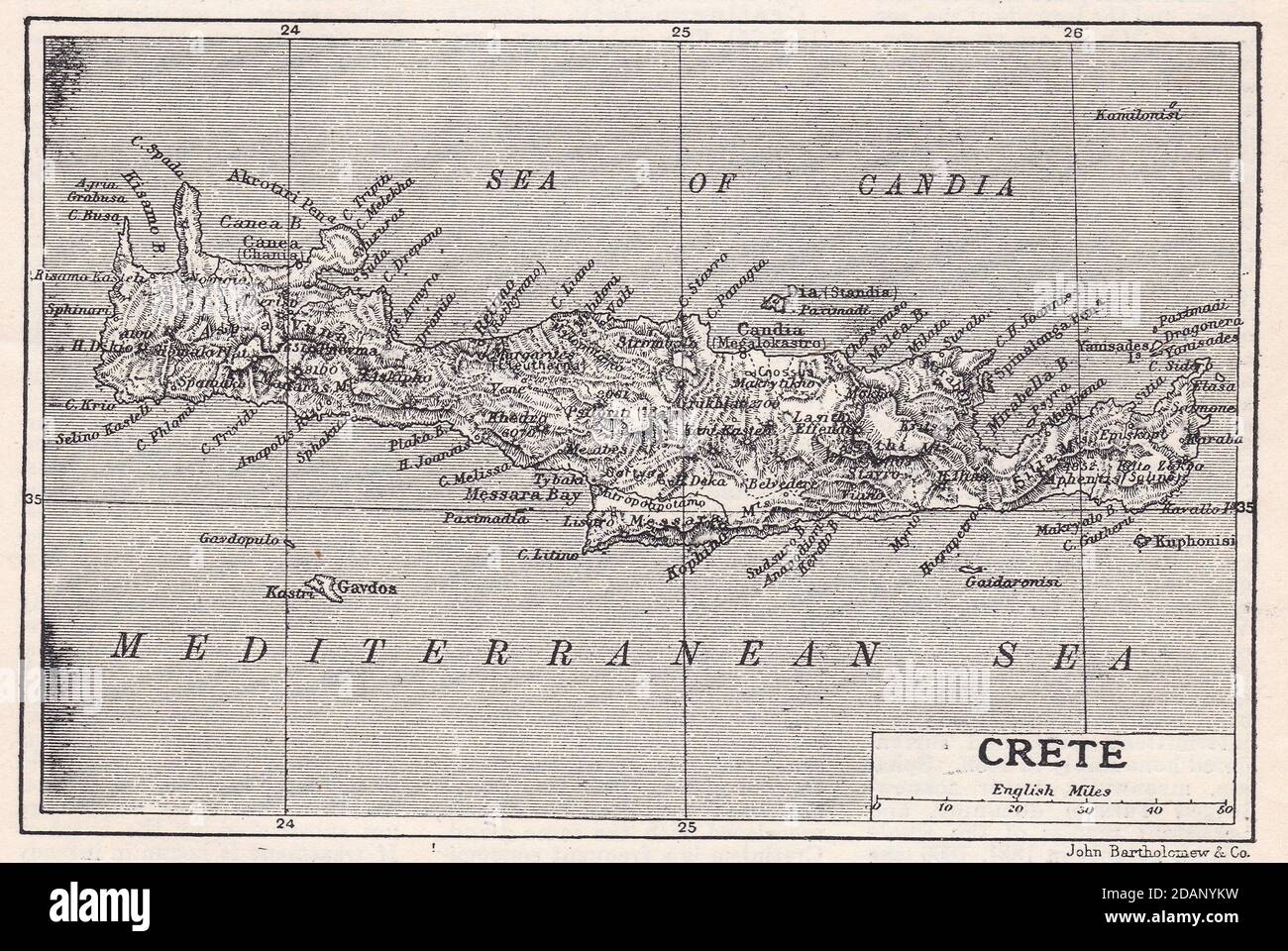 Mappa d'epoca di Creta del 1900 Foto Stock