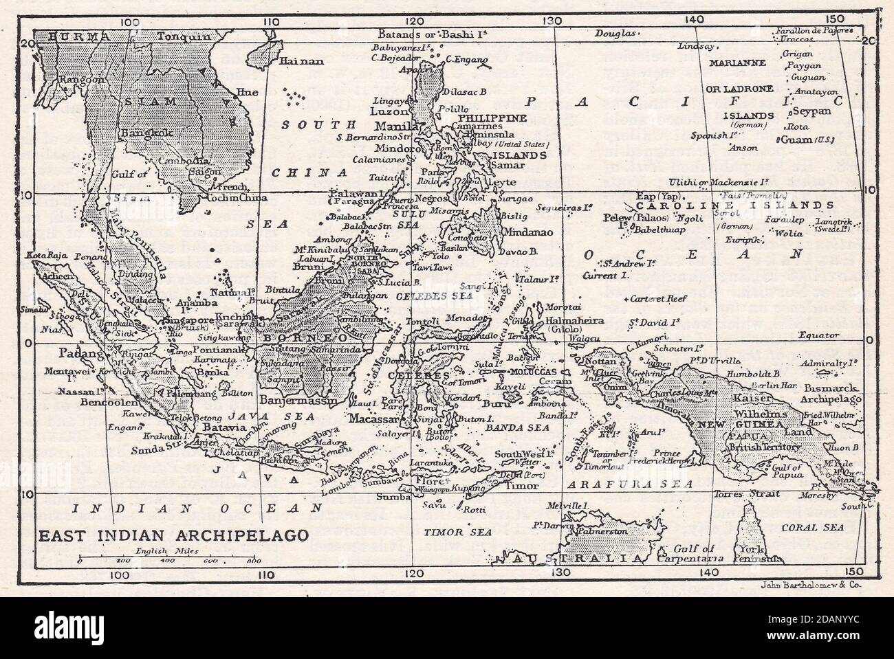 Mappa d'epoca dell'arcipelago delle Indie Orientali del 1900 Foto Stock