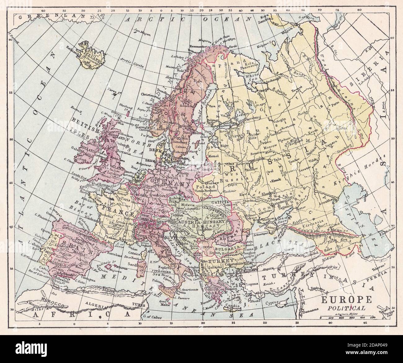 Carta d'epoca dell'Europa politica del 1900. Foto Stock