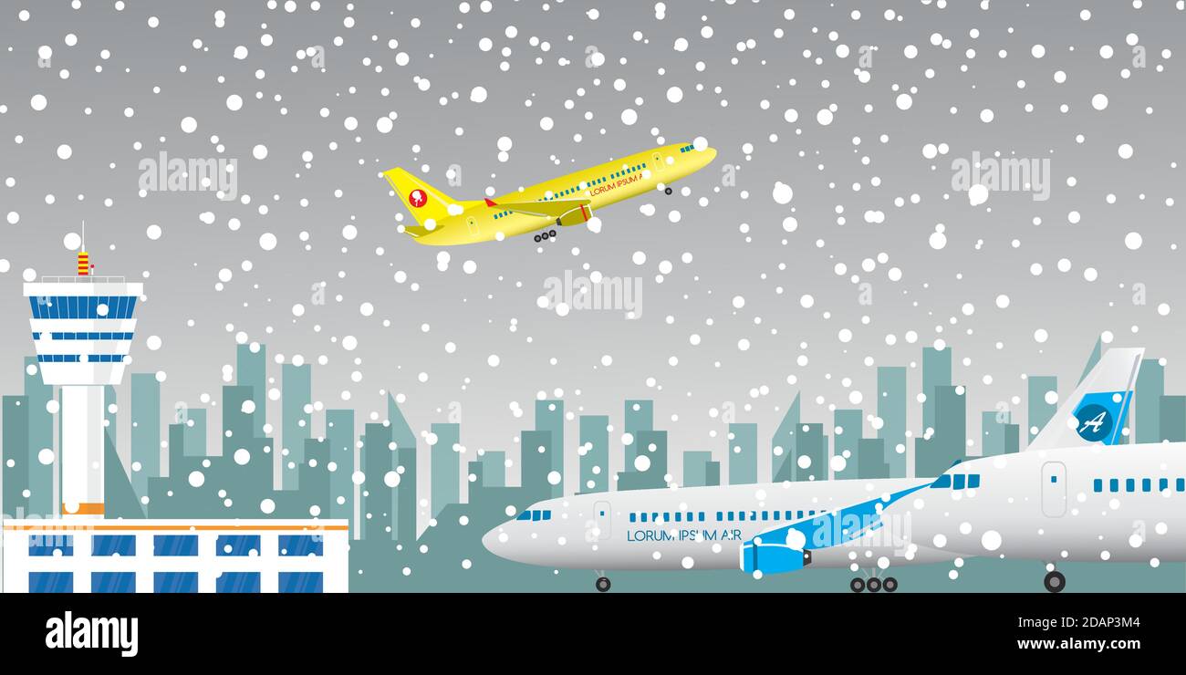 Nevicate in Airport.Winter concetto di tempo. Illustrazione Vettoriale