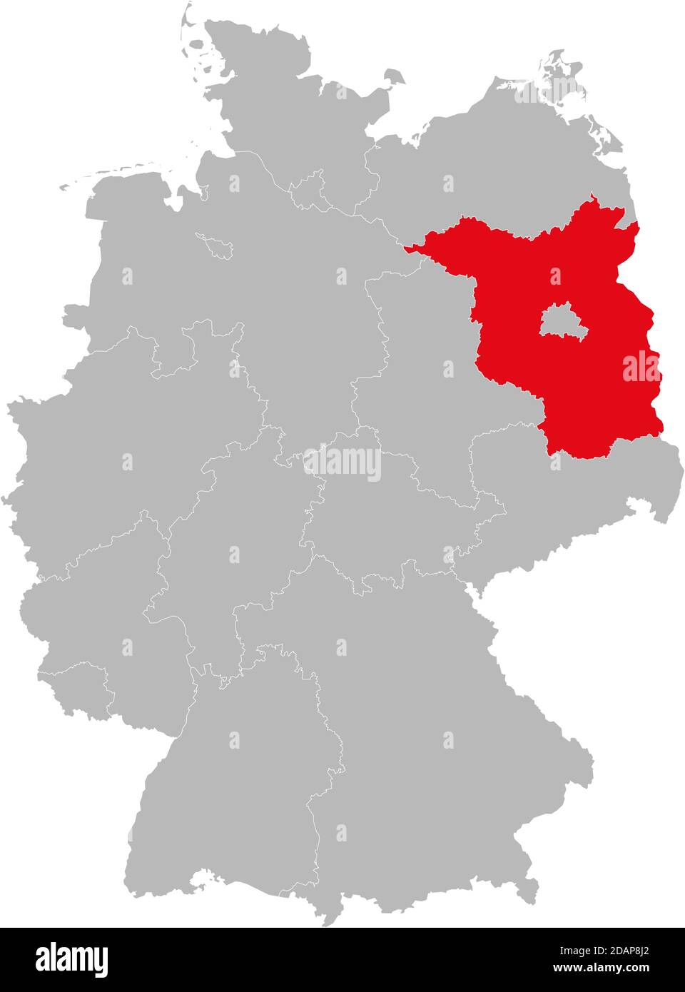 Stato di Brandeburgo isolato sulla mappa della Germania. Concetti e background aziendali. Illustrazione Vettoriale