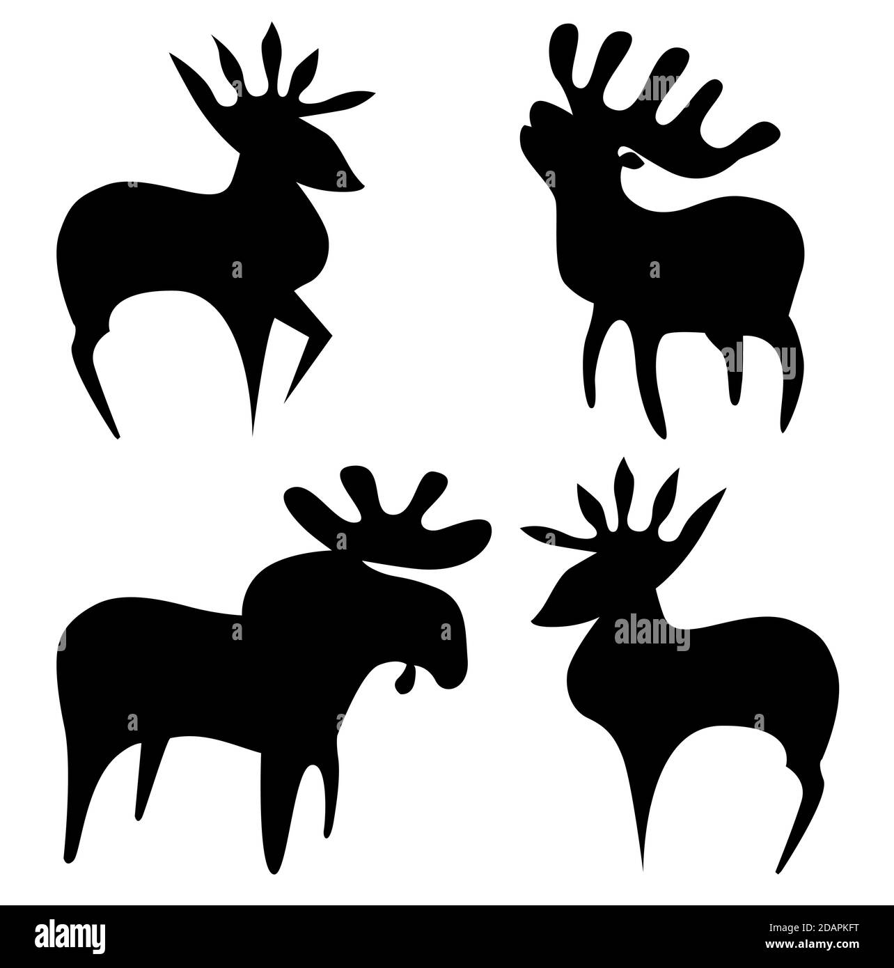 Diversi cervi, set bianco-nero di icone semplici. Illustrazione Vettoriale