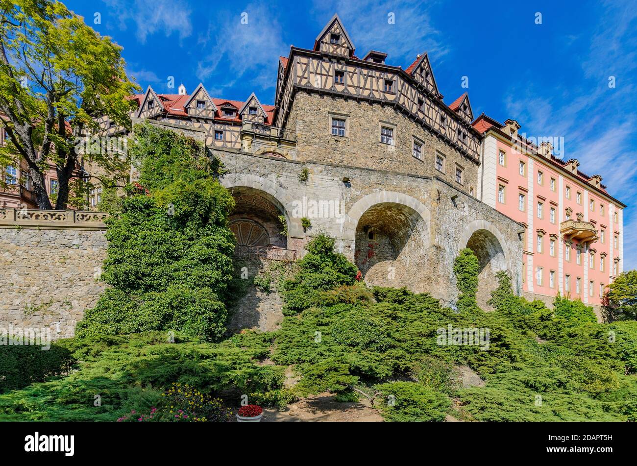 Castello di Ksiaz (ger.: Fürstenstein). Provincia della bassa Slesia, Polonia. Foto Stock