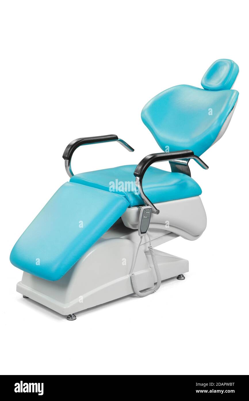Sedia dentale elettrica isolata su sfondo bianco Foto Stock