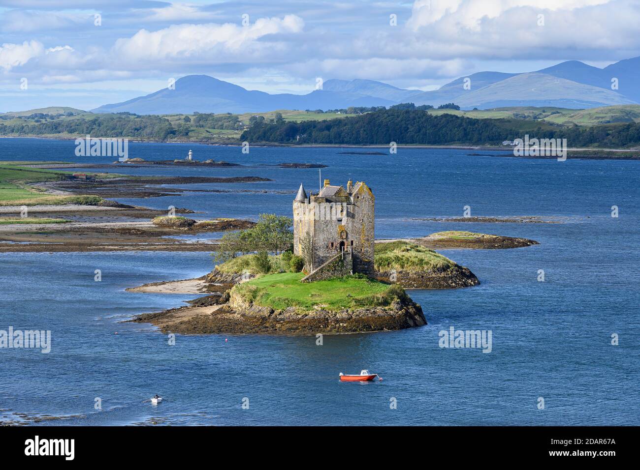 Castle Stalker in Loch latch, Scozia, Gran Bretagna Foto Stock