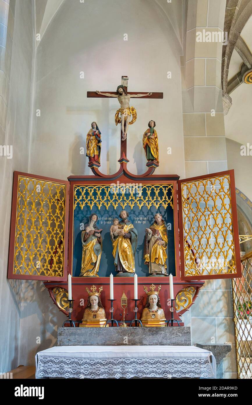Altare laterale, altare Ala, Chiesa del monastero del cuore di Gesù, Arciabbazia di San Ottilien, alta Baviera, Baviera, Germania Foto Stock