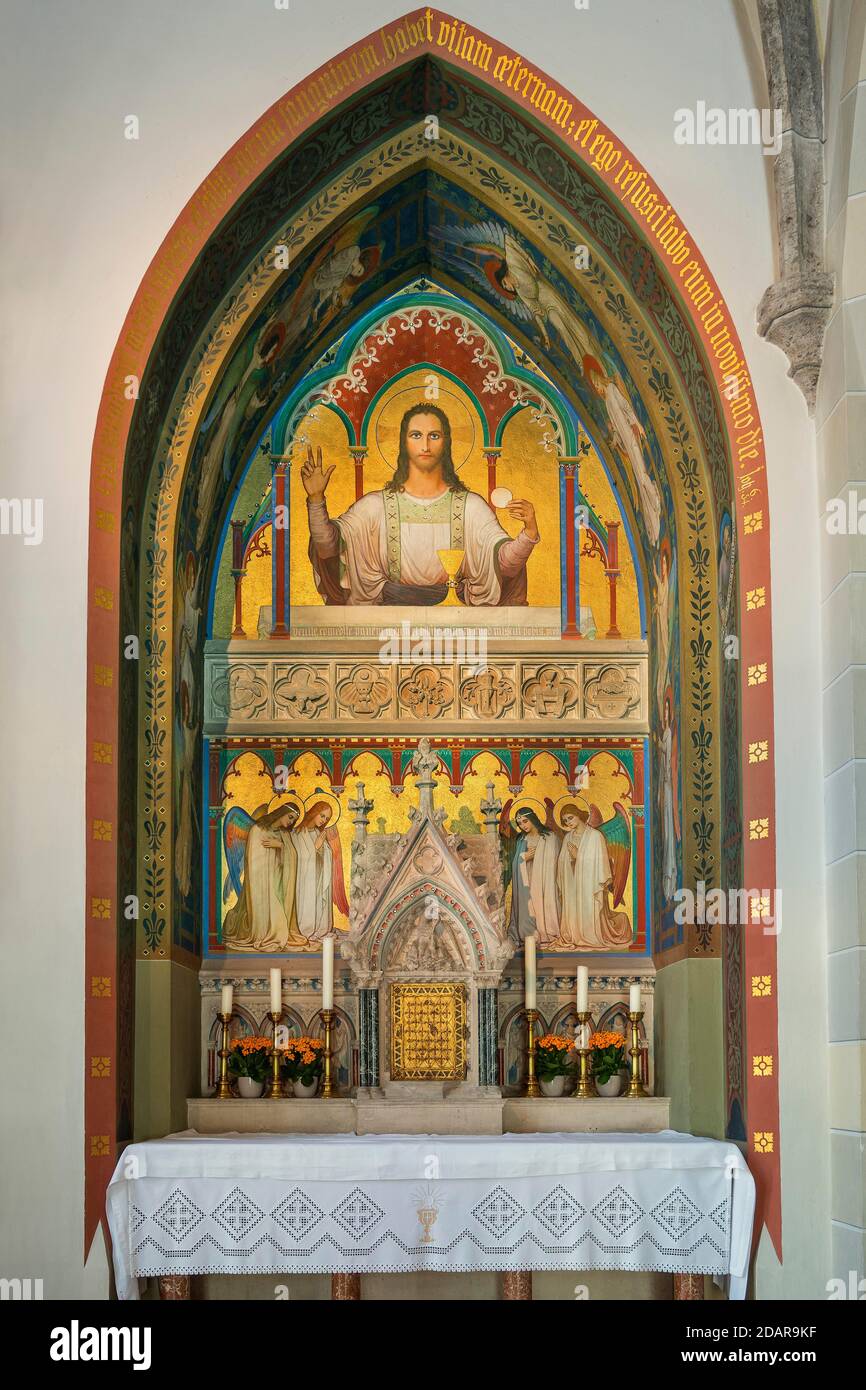 Altare laterale, chiesa del monastero del cuore di Gesù, Arciabbazia di San Ottilien, alta Baviera, Baviera, Germania Foto Stock