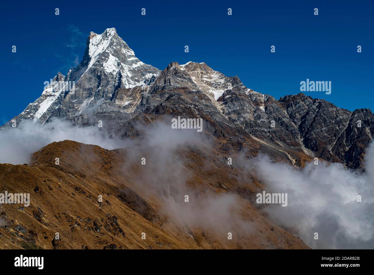 Machapuchare, Himalaya, coda di pesce, 6997m, montagna Santa, Mardi Himal, regione Annapurna, Nepal Foto Stock