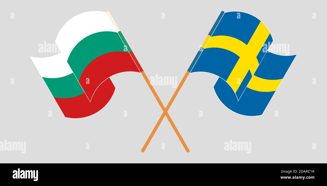 Bandiere incrociate e sventolanti di Bulgaria e Svezia. Illustrazione vettoriale Illustrazione Vettoriale