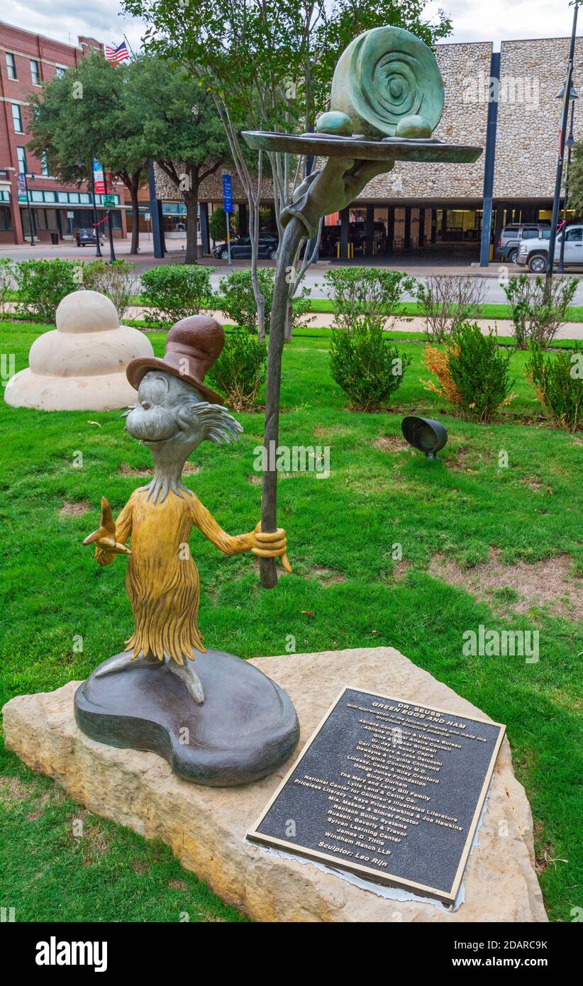 Texas, Abilene, capitale d'America dei Storybook, scultura, "Green Ham and Eggs" del Dr. Seuss Foto Stock