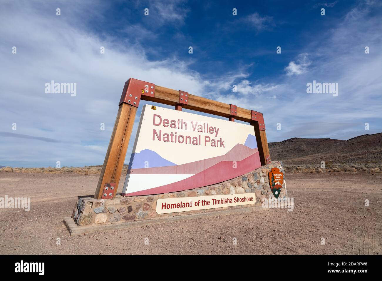 Il cartello d'ingresso del Death Valley National Park in California, USA Foto Stock