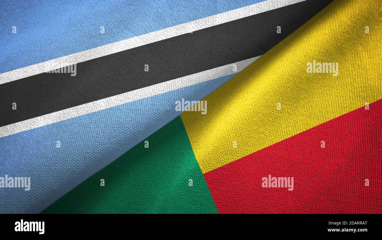 Botswana e Benin due bandiere tessuto tessuto, tessuto Foto Stock