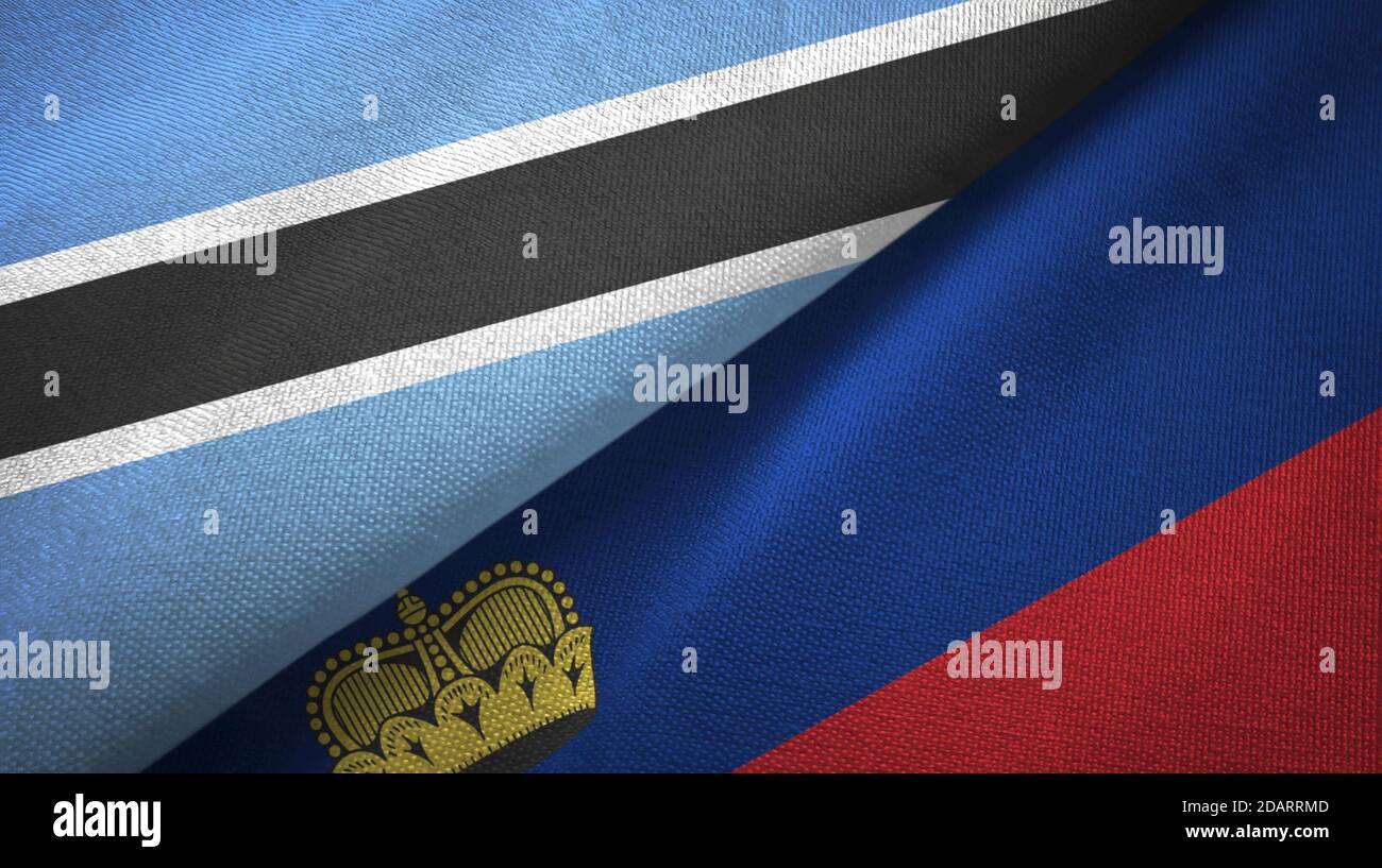 Botswana e Liechtenstein due bandiere tessuto tessuto, tessuto Foto Stock