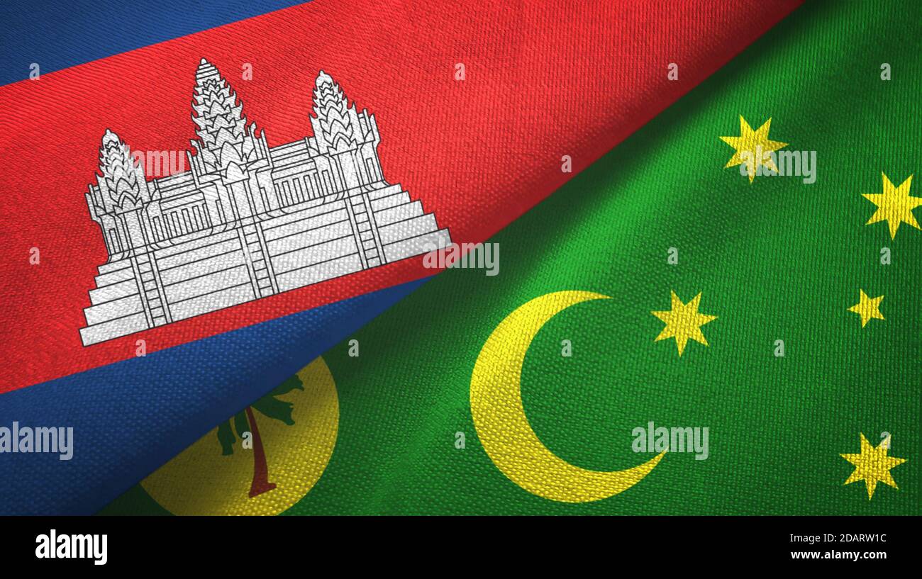 Cambogia e Cocos Keeling Isole due bandiere tessuto tessuto, tessuto Foto Stock