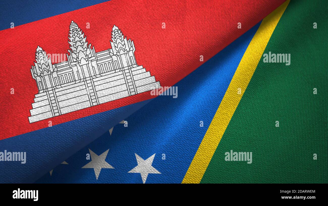 Cambogia e Isole Salomone due bandiere tessuto tessuto, tessuto Foto Stock