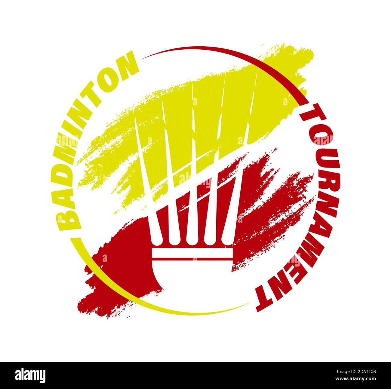 logo del torneo di badminton. Shuttleock tennis in linee di pittura astratte. Vettore isolato su sfondo bianco Illustrazione Vettoriale