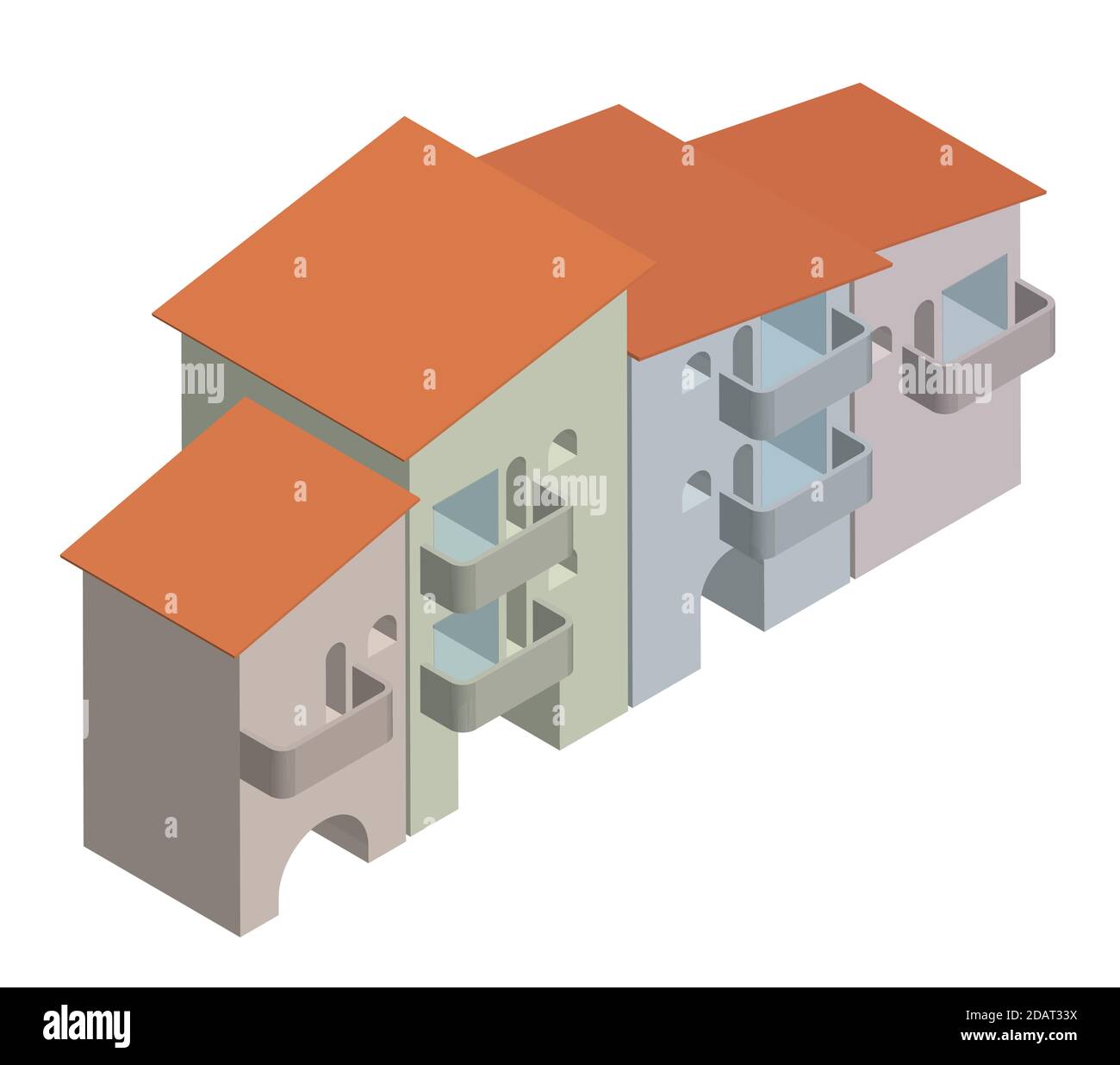 hotel sciistico, case isometriche. Vettore isolato su sfondo bianco Illustrazione Vettoriale