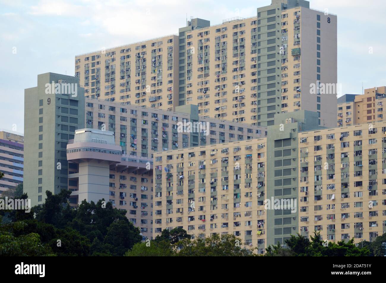 Blocchi 8, 9, e 10 di Kwai Shing West Estate (葵盛西邨), una proprietà immobiliare pubblica a Kwai Chung, New Territories, Hong Kong Foto Stock