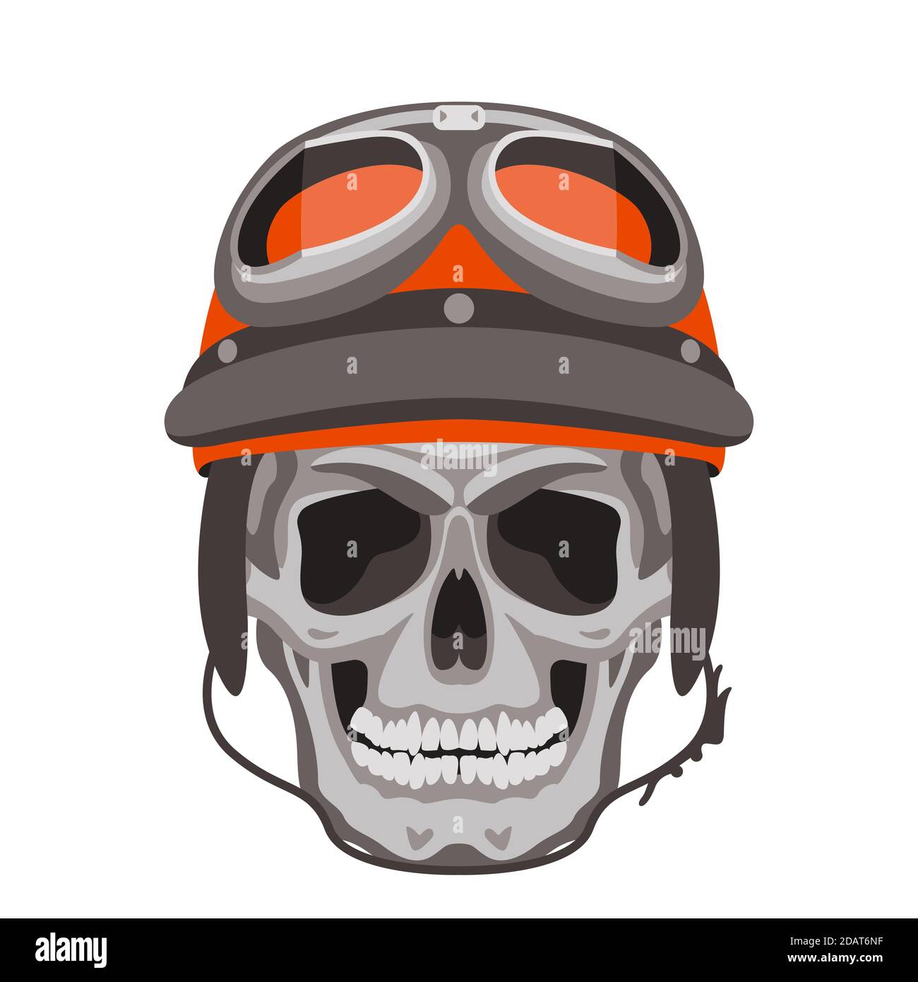 cranio umano in un casco, illustrazione vettoriale, stile piatto, vista frontale Foto Stock