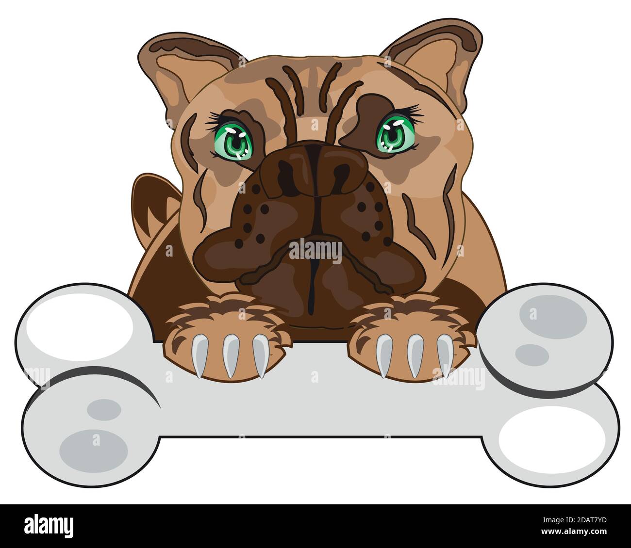 Animali da compagnia cartone animato cane con osso su sfondo bianco è isolato Illustrazione Vettoriale