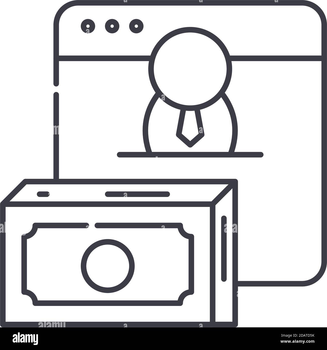 Icona del conto cassa, illustrazione lineare isolata, vettore di linea sottile, segno di disegno di fotoricettore, simbolo di concetto di contorno con tratto modificabile su sfondo bianco. Illustrazione Vettoriale