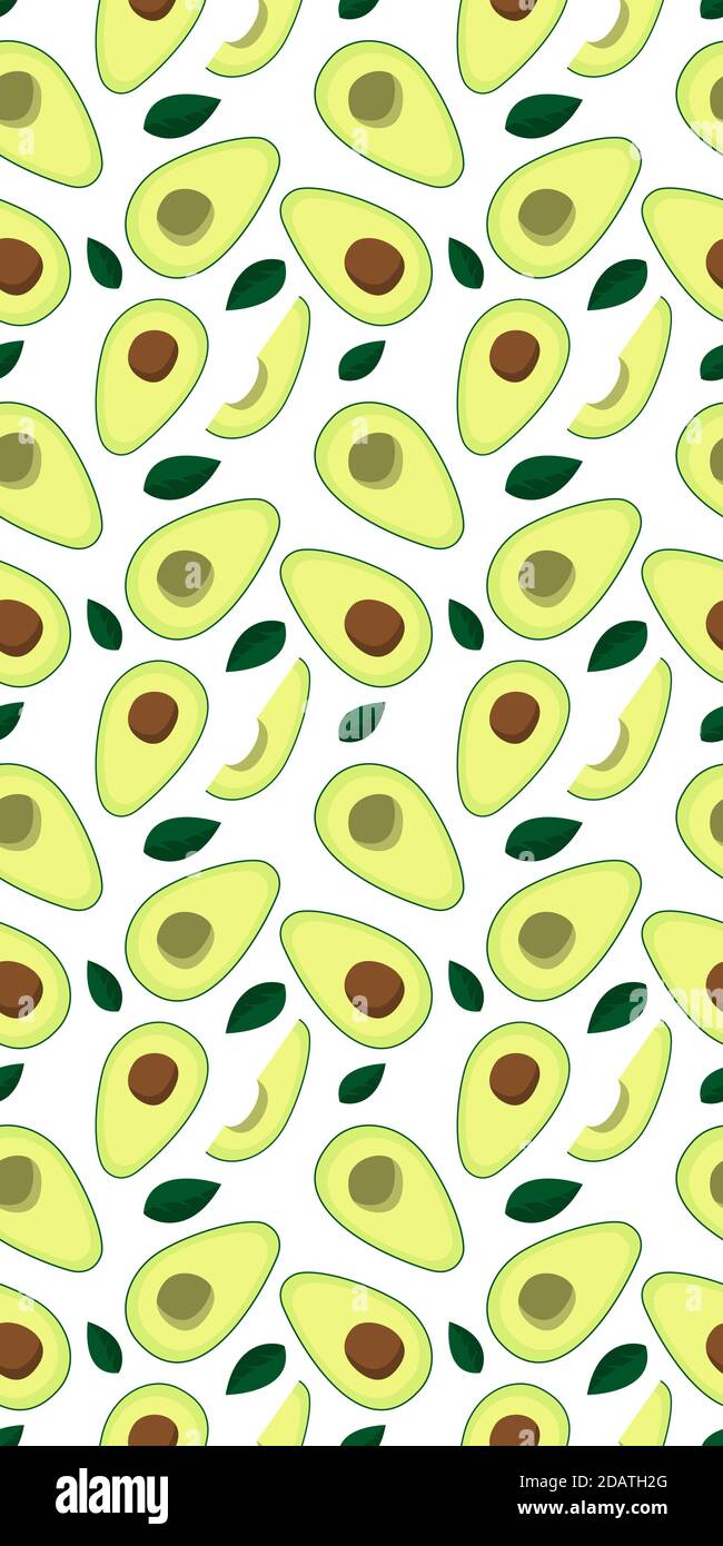 avocado sezioni intere e tagliate. modello senza giunture verticale. illustrazione vettoriale piatta Illustrazione Vettoriale