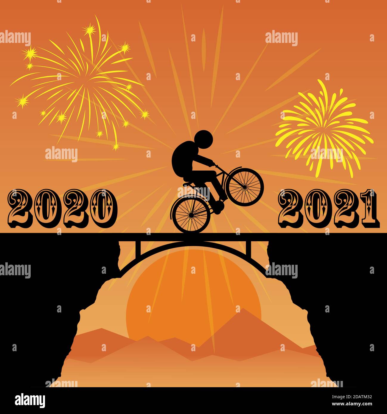 Ciclista che cambia anno dal 2020 al 2021 nuova sfida in arrivo concetto Illustrazione Vettoriale