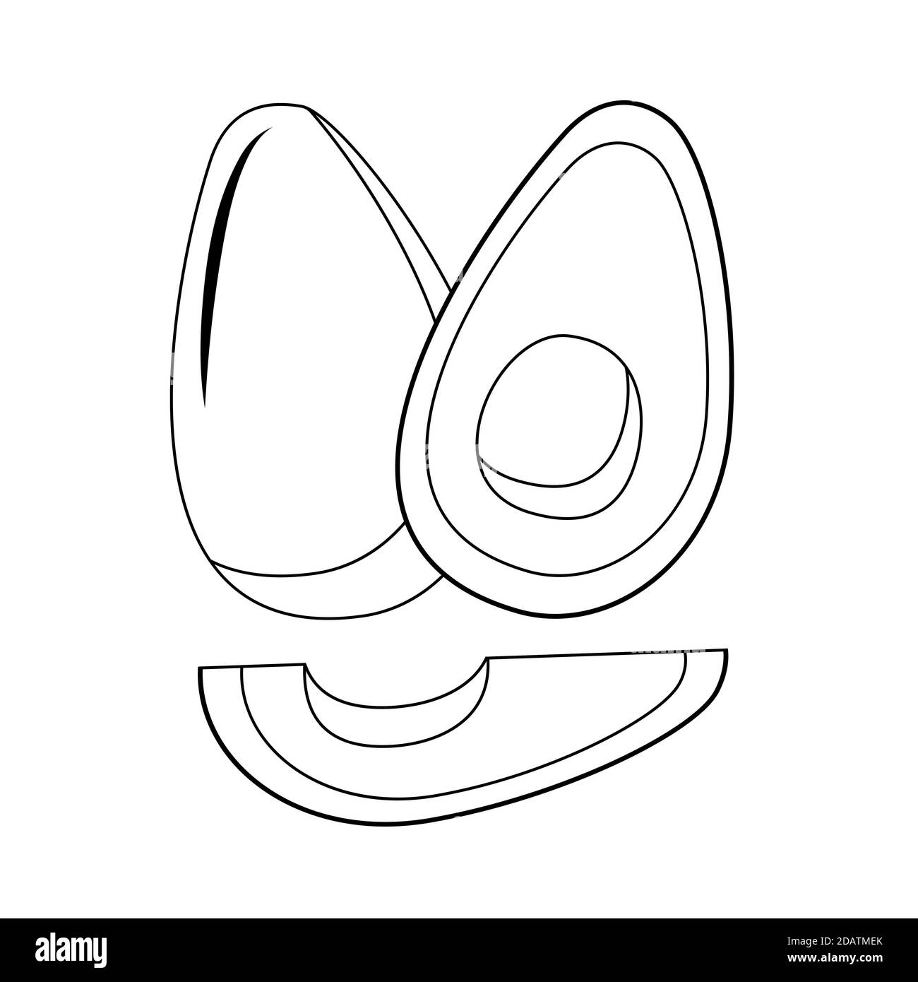 contorno avocado sezioni intere e tagliate. immagine vettoriale piatta isolata su sfondo bianco Illustrazione Vettoriale