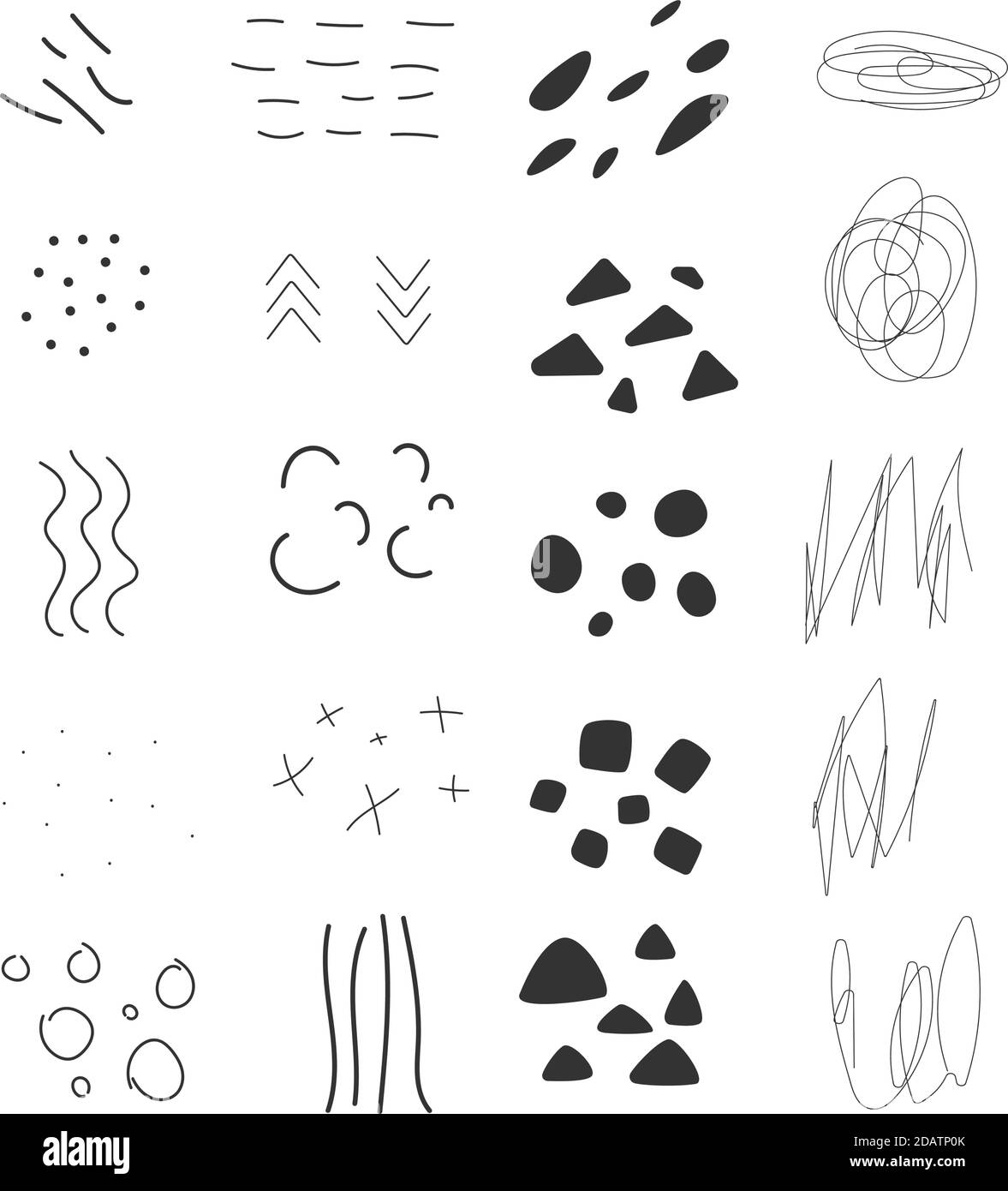 set di noodles alla moda. elementi di design: linee di grunge, pennellate, linee ondulate, scrimble Illustrazione Vettoriale