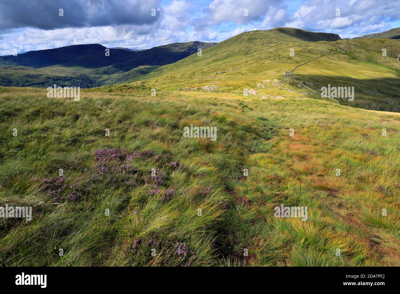 Vista su Yoke Fell, la valle Hartsop, il passo di Kirkstone, Lake District National Park, Cumbria, Inghilterra, UK Yoke Fell è una delle 214 campane di Wainwright. Foto Stock