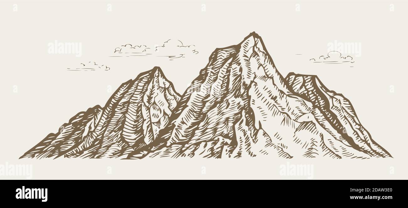 Paesaggio di montagna. Disegnare un'illustrazione vettoriale vintage Illustrazione Vettoriale