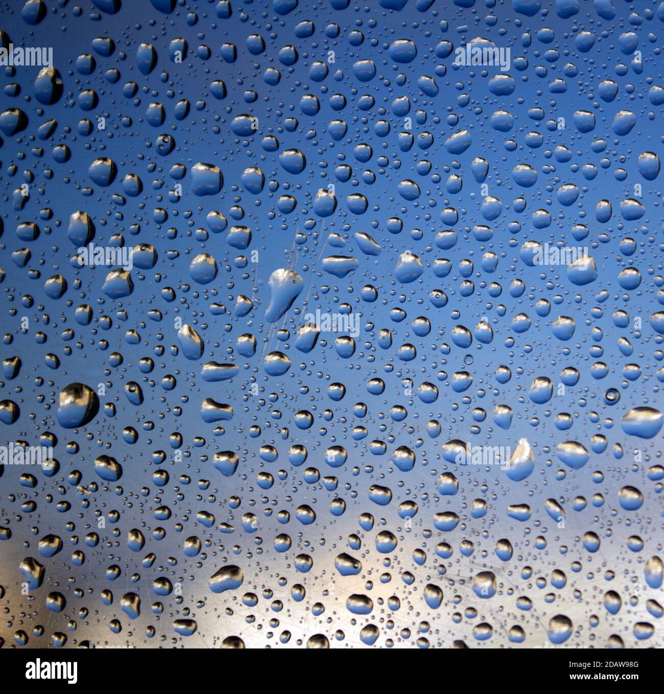 Gocce di pioggia sul vetro. Foto astratta di sfondo. Primo piano con motivi naturali. Messa a fuoco selettiva. Foto Stock