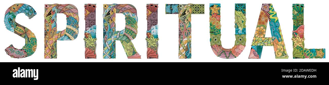 Parola SPIRITUALE. Oggetto vettoriale a zentangle per decorazione Illustrazione Vettoriale