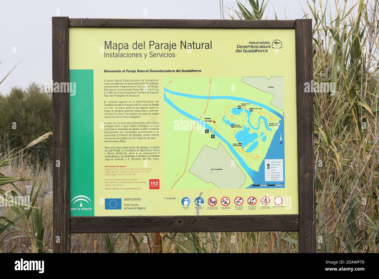 Mappa della riserva naturale di Guadalhorce, Málaga, Andalusia, spagna. Foto Stock