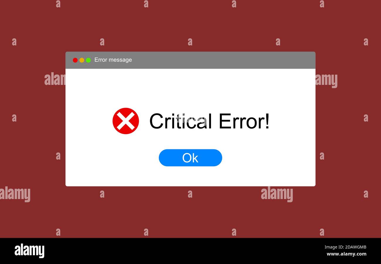 Messaggio di errore finestra popup di avviso del computer. Errore di sistema icona vettore guasto interfaccia pc. EPS 10 Illustrazione Vettoriale