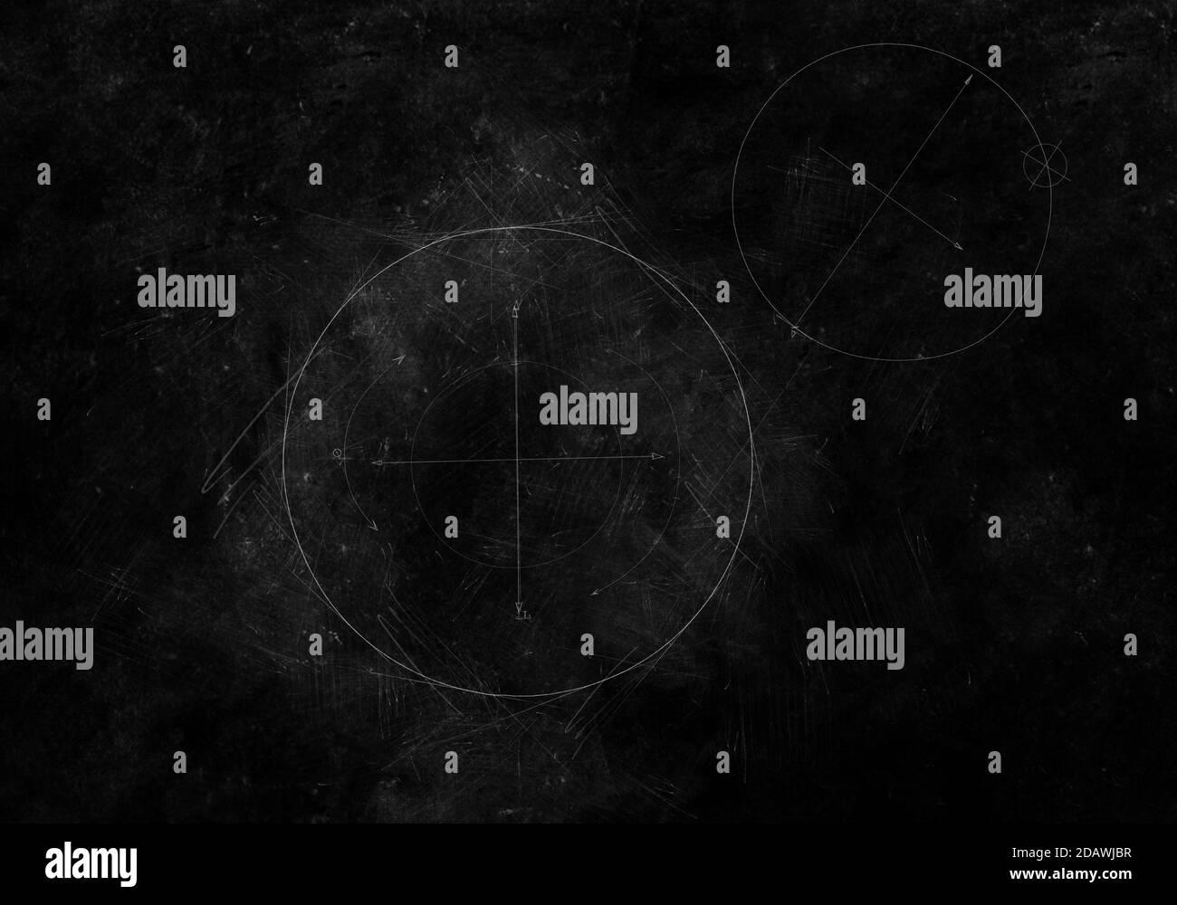 rappresentazione 3d delle formule matematiche dei cerchi su un grigio sfondo asino Foto Stock