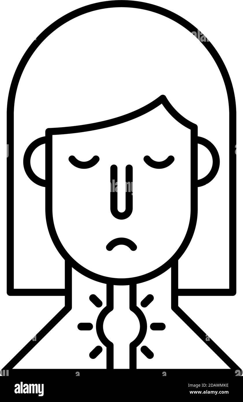 donna con gola irritata covid19 vettore di icone stile linea di sintomo disegno dell'illustrazione Illustrazione Vettoriale