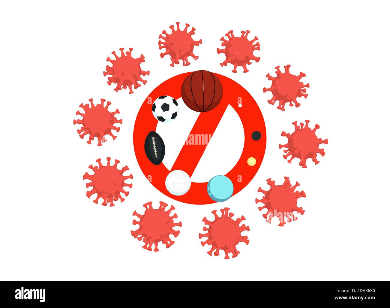 Ball segno di divieto COVID19. Isolare su sfondo bianco. Foto Stock