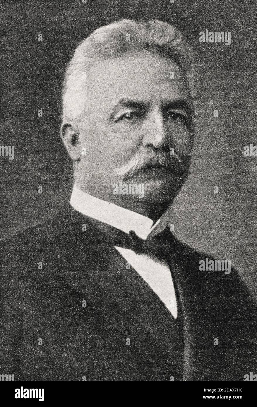 Foto retrò di Eduard Muller, Vicepresidente del Consiglio federale svizzero per il 1918. Eduard Müller (1848 – 1919) è stato un politico svizzero, molto famoso Foto Stock