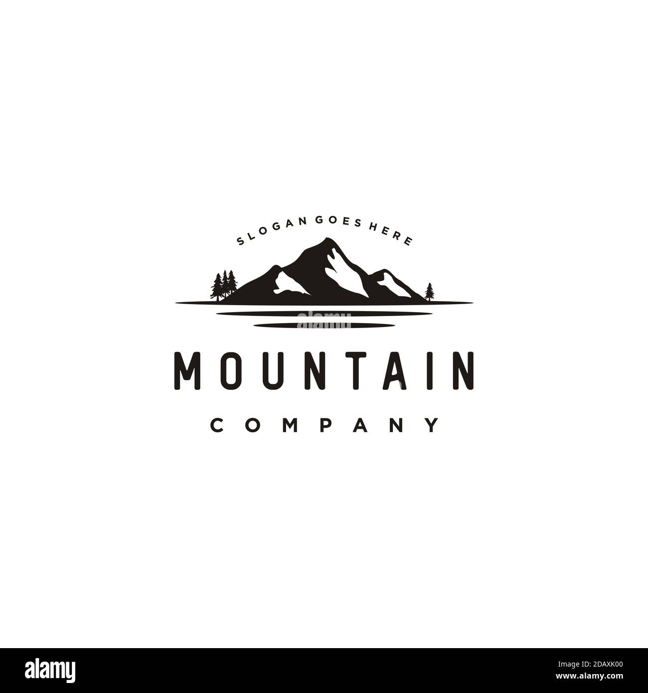 Snow Mountain, Mount Peak Hill natura Vista paesaggio design logo Illustrazione Vettoriale